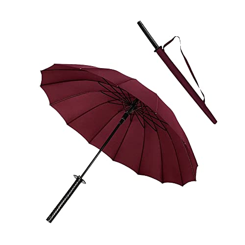 New Épée De Samouraï Poignée Parapluie Ninja Katana Japonais Umbrella 16 Os Sun Et Parapluie Pluie Coupe-Vent Imperméable for Hommes Femmes (Color : Wine Red) Cover