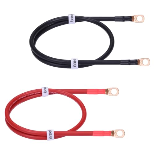 6 AWG Battery Cable with 3/8"" Terminals, iGreely 6 Gauge Flexible Pure Copper Battery Welding Wires for Automotive Solar Power Inverter Trolling Motor RV (Red + Black 3FT Pair)