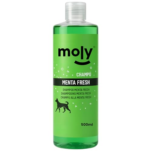 MOLY Champú para Perros Menta Fresh Antiparásitos 500ml | Champu Concentrado Perros Protección Frente Pulgas, Garrapatas, Piojos y Mosquitos | Champú Olor Mentolado Adaptado al PH