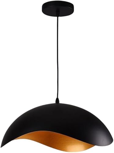 TEKHOME Lampadario Sospeso E27 Moderno a Forma di Conchiglia, Regolabile, Design Minimalista per Cucina, Soggiorno e Camera da Letto (Nero e dorato) A23-N (2PZ)