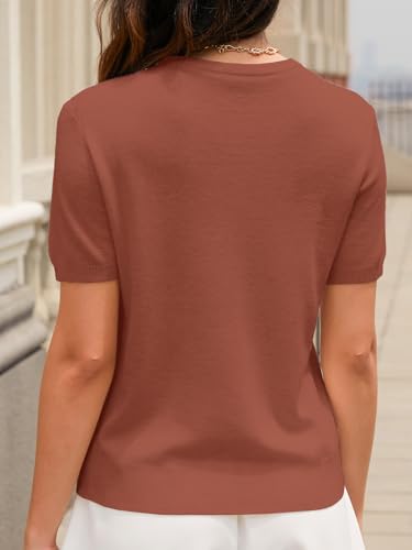 Image of DAIMIDY Women's Short Sleeve Sweaters Lightweight Summer Sweater Casual Knit Pullover Tops