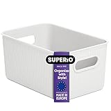 Superio Ribbed Collection - Decorative Plastic Open Home Storage Bins Organizer Baskets, Medium White (1 Pack) Container Boxes for Organizing...