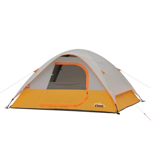 CORE Tent 4 Person for Outdoor Family, Hiking, and Backpacking | Portable Dome Camp Tent with Storage Pockets for Camping Accessories