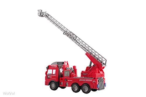 Wolvolk Remote Control Electric Fire Truck - Lighted Rc Firefighter Engine W/ Extending Ladder & Sounds - Non Toxic Fireman Vehicle Action Toy For Kids #TOP3