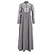 Ramadan Dress for Women Muslim Fashion Long Sleeve Arabian Islamic Embroidered Stitching Waist Dress Middle Eastern Robe Grey