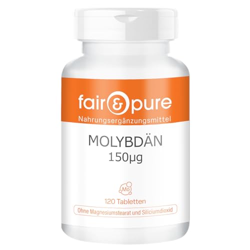 Fair & Pure Molybdän 150mcg, 120 Tabletten, schluckfreundlich, aus Natriummolybdat, Nahrungsergänzungsmittel vegan ohne Magnesiumstearat, in Deutschland hergestellt