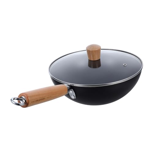 ABOOFAN Mini Olla De Hierro Wok Cacerola Pequeña Wok Sartén Todos Los Días Sartén Pequeña Con Tapa Sartenes Panqueque Pequeño Freír Para El Huevo Bandeja Olla De Hierro Madera Negro