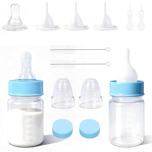 DEMORA Kitten Bottle Feeding Kit Graduated Nursing Feeding Bottles for Pet Kitten Puppy Hamster Rabbit with Two Kinds of Replaceable Nipples Feeder (Clear 2 oz)