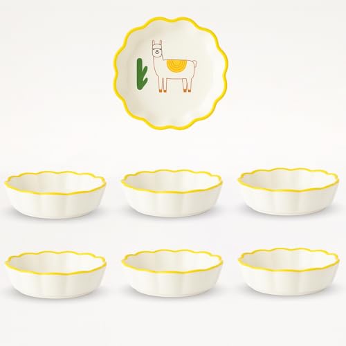 Image of YELONA 100ml Ceramic Sauce, Seasoning, Chutney, Sushi, Soy Dipping Bowl, Appetizer Plates, Mini Side Serving Dish for Home, Kitchen- Set of 6|Yellow|Giraffe