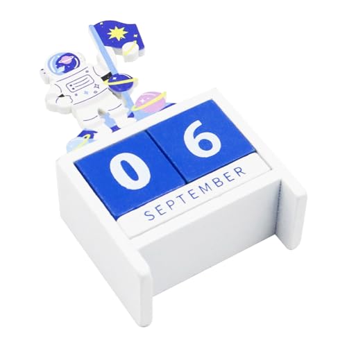 NUZAMAS Calendário de mesa, blocos de mesa de madeira, espaço, calendário de mesa perpétuo, astronau
