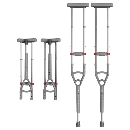 Adjustable Crutches with Padded Grips Height Adjustable Mobility Aid Aluminum Underarm Support 330LB Adjustable Height 38.2-61.8 in Non-Slip Tips Tool-Free Setup One Pair