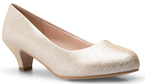 OLIVIA K Womens Classic Closed Toe Kitten Heel Pumps | Dress, Work, Party Low Heeled (6.5, Champagne...