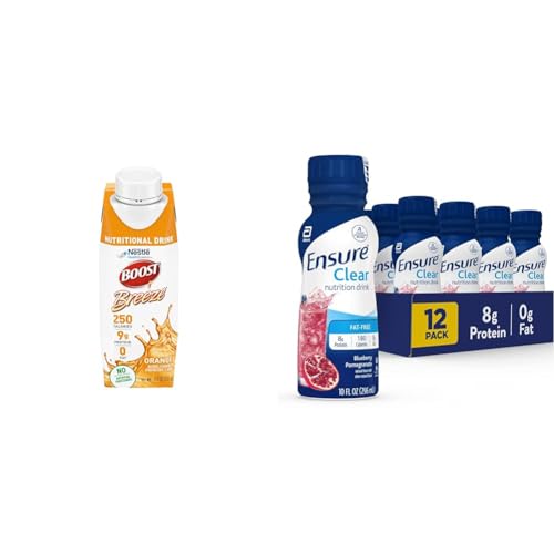 BOOST Breeze Clear Nutritional Drink with Orange Ensure Clear Nutrition Drink with Blueberry Pomegranate, Protein and Calorie Drinks (Pack of 24 and Pack of 12)