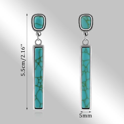 Silver Turquoise dangle Earrings for Women Boho Earrings Chunky Long Turquoise Studs Gemstone Bar Dangling4