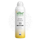 Alba Botanica Sheer Mineral Sunscreen Spray, SPF 30, Fragrance-Free Broad Spectrum, Water Resistant and Biodegradable, 5 fl. Oz. Bottle