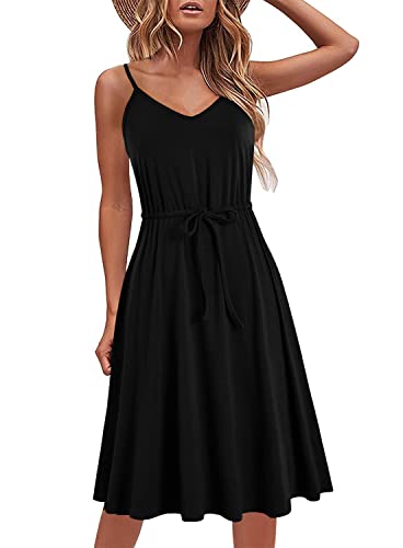 Image of BARASA Sundresses for Women Summer Sleeveless V Neck Spaghetti Strap A Line Wedding Guest Petite Dresses with Pockets D826
