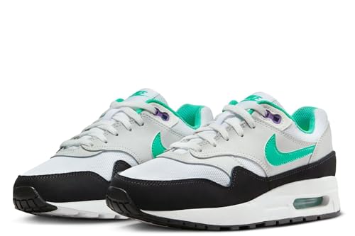 Air Max 1 Big Kids' Shoes (DZ3307-114, White/Pure Platinum/Court Purple/Hyper Jade) Size 5.53