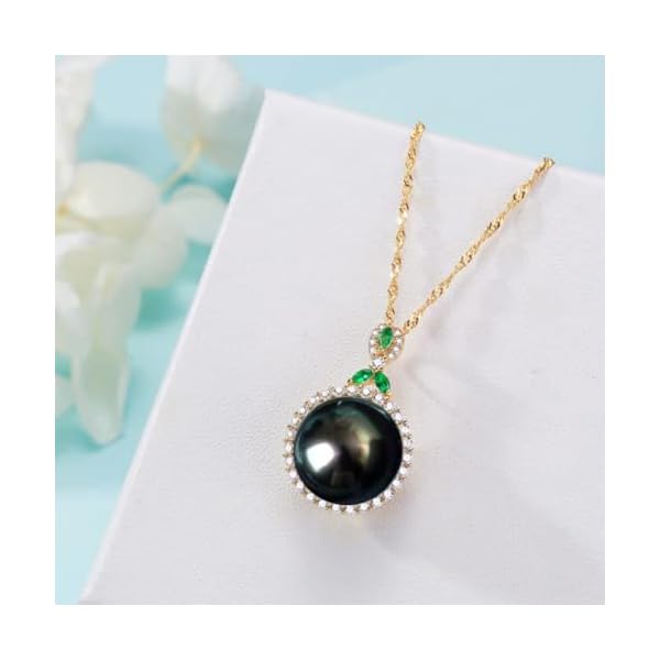 Gifts for Women- Tahitian-Black-Pearl-Necklace for Women, 12-13mm Real South Sea Pearls Pendant Sterling Silver Plated 18K Gold With Urquoise- Christmas Mothers Day Valentine's Day Jewelry - Image 3