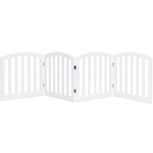 Giantex 24'' Dog Gate with Arched Top for Doorway and Stairs, Configurable Free Standing Wooden Gate with Foldable Panels and Sturdy Metal Hinges, Pet Dog Safety Fence (96'' W, White)