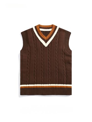 Men'S British Retro College Style Color Block V-Neck Knitted