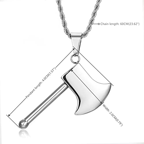 Mens Womens Ax Axe Pendant, 24 inches Chain Necklace, Stainless Steel, Polished2
