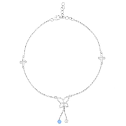 Image of ZAVYA 925 Sterling Silver Anklet | Rhodium Plated Precious Cubic Zirconia Women Chain Anklet | Gifts For Women & Girls | With Certificate of Authenticity and 925 Hallmark