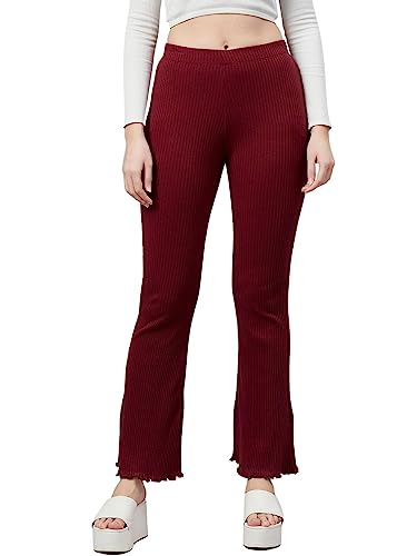 Image of BLINKIN Women's Stretch Fit Mid Rise Ribbed Stretchable Flared Pants | Boot Cut Bell Bottom Pants - Ideal for Yoga & Gym Wear, Casual Wear & Office Wear Trousers