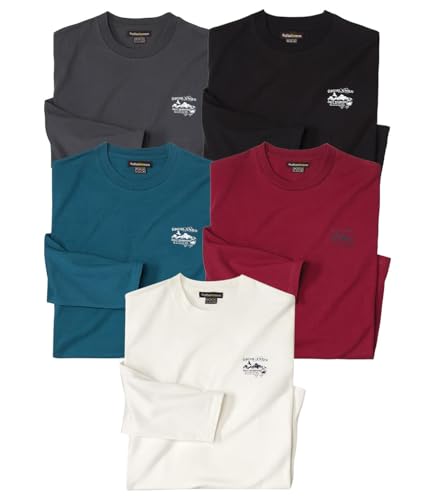 ATLAS FOR MEN - Lote de 5 Camisetas Manga Larga Hombre Algodón - Suaves y Cómodas - Cuello Redondo - Estampado Serigrafiado Exclusivo - Disponibles en Tallas Grandes de la M hasta 5XL