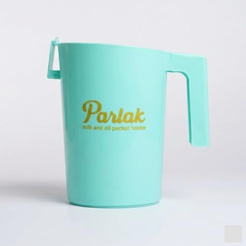 Image of Milk and Oil Packet Holder, Black Plastic Kitchen Organizer with Handle, Cylindrical Spill-Proof Pouring Container (Green, Large)
