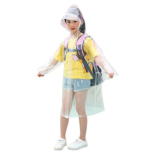 Freesmily Long manteau de pluie transparent pour enfants - Avec capuche et position sac à dos - Réutilisable, Transparent, 122-134 cm Cover
