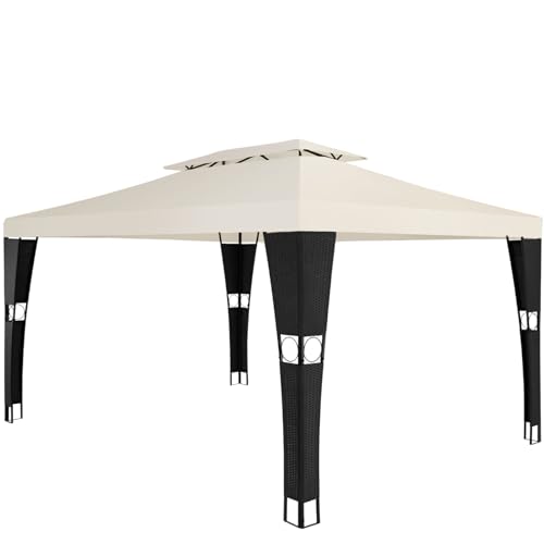 tectake® Pabellón de Jardín, Carpa Impermeable Exterior, Pérgola con Toldo, Pergolas de Jardin, Toldo Camping, Carpas Plegables Impermeables, Esquinas de Poli Ratán - 4x3 m Negro/Crema