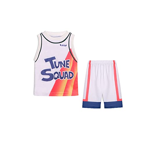 Boy's Basketball Jerseys New Legacy Movie Cartoon T-Shirts and Shorts Outfits (4-5 Years, White)