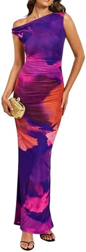 PRETTYGARDEN Women Summer Floral One Shoulder Bodycon Maxi Dresse...