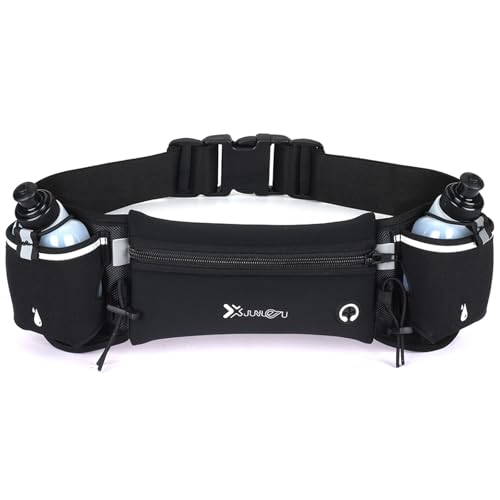 Running Belt with Water Bottles (2 x 175ML) Hydration Belt for Men and Women Water Bottle Holder Running Pouch Belt Fanny Pack Fits 7 inches Phones Waist Pack for Running Hiking Climbing