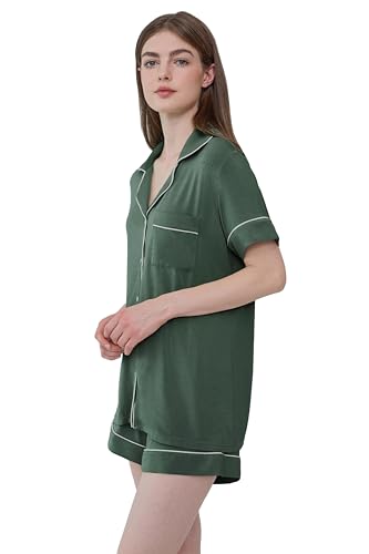 Image of Joyaria Women's Cooling Bamboo Viscose Pajamas Shorts Set Button Front | Moisture Wicking, Cool & Lightweight, Breathable PJs for Night Sweats