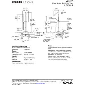 Kohler K-T97330-4-CP Loure Floor-Mount Bath Filler con Ducha de Mano, Cromo Pulido miniatura 3