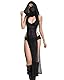 Mingnos Goth Durchsichtiges Kleid Damen Rave Outfit, Schwarzes Cutout Doppelter Hoher Schlitz Kleid für EDM Festival Outfits Club Night Out Kleider Schwarz, S