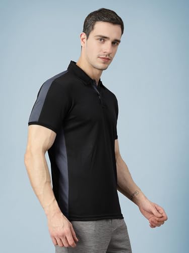 Image of CHKOKKO Men's Active Sports Wear Polo Half Sleeve Gym Tshirt with Button Collar Quick Dry Breathable Perfect for Workout Running Regular Fit Pack of 2