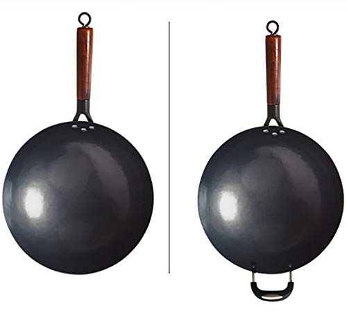 OQHAIR Kochutensilien aus Gusseisen, Wok (30 cm, 32 cm, 34 cm, 36 cm), A 32 cm – Bild 3