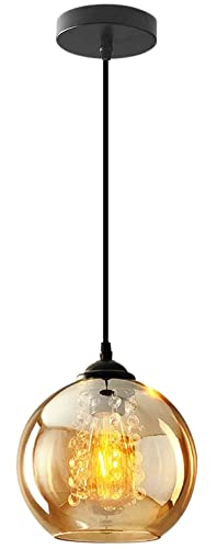 Glas Pendelleuchte Kristall Pendellampe Modern Kugel Kronleuchter Design Kreative Hängeleuchte Höhenverstellbar Innen Dekoration Hängelampe Wohnzimmer Leuchte (Amber, 1 flamming)