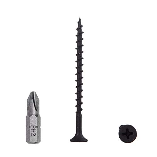 (Lot de 300 vis) Vis en acier au carbone phosphaté noir pour cloison sèche, vis à bois, tête bombée cruciforme, fixations pour panneaux d'aggloméré (300, 3,5 x 55 mm)