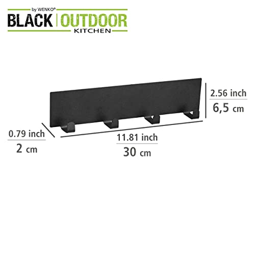WENKO Magnetische Hakenleiste Mod. Ima Schwarz mit 4 Haken für Textilien und Grillzubehör einfache Befestigung ohne Bohren 30 x 6,5 x 2 cm