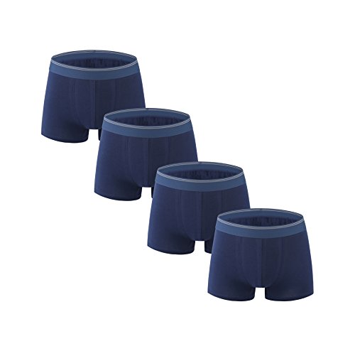 Nuofengkudu Men's 4 Pack Boxer Briefs Trunk Large Plus Size Underwear Underpants with Pouch Panty Classic Solid Cozy Cotton Stretch Navyblue (UK 3XL: waist 33.8 inch-36.2 inch(Tag 4XL))