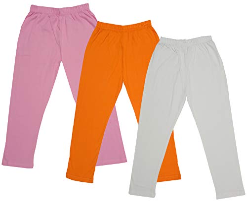 Image of IndiWeaves Girls Super Soft Cotton Solid Capri Pants (Cream, Orange, Light Purple, 12-14 Years) Pack of 3