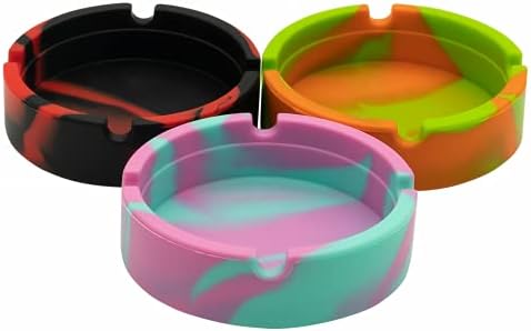 Silicone Ashtray,Hitsuki 3Pcs Unbreakable Outdoor Cool Ash Tray Sets for Weed,Withstand High Temperature Cigar Ashtrays for Outside,Rubber Cute Home Ashtrays for Cigarettes