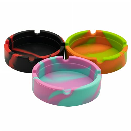 Silicone Ashtray,Hitsuki 3Pcs Unbreakable Outdoor Cool Ash Tray Sets For Weed,Withstand High Temperature Cigar Ashtrays For Outside,Rubber Cute Home Ashtrays For Cigarettes #TOP2