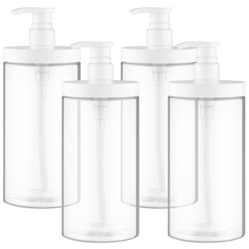 4 Pcs Pump Press Bottles Clear Plastic Shower Shampoo Bottles Empty Refillable Pump Dispenser for Lotion Soap Body Wash - 1000ml/34oz