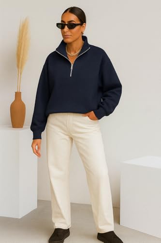Image of Mack Jonney Women's Fleece Half-Zip High Neck Sweatshirt | Warm & Stylish Winter Wear -M4746