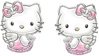 Kaguyo srebrne kolczyki dla kobiet, srebro 925 kolczyki Hello Kitty, cyrkonia słodkie kolczyki sztyfty z kotem dla kobiet dziewczynki dzieci, prezent urodzinowy