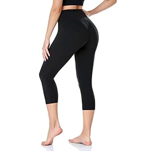 ACTINPUT Women’s High Waisted Capri Leggings for Tummy Control 3/4 Length Sports Workout Gym Running Yoga Pants, Black, L-XL (UK 14-24)